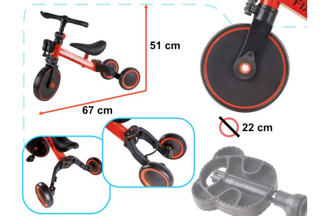 TRIKE FIX MINI KROSINIS TRIRATUKAS 3IN1 SU PEDALAIS RAUDONAS